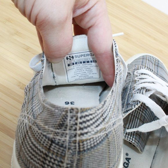 Superga Checkered Black White Canvas Low Top Sneakers Size M 4.5 L 6 - Picture 7 of 9